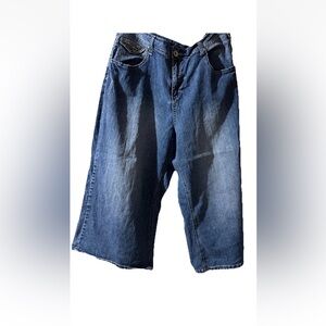 Apple Bottom Women Plus SZ 20 Bedazzled Pockets Wide Leg Capri Denim Jeans 36X20